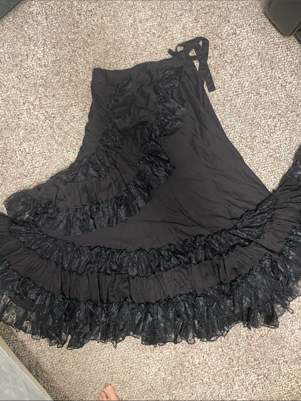 Vintage ultra full wrap Black Ruffled Lace Maxi Skirt - Women- stunning